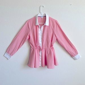 Crown & Ivy Lightweight Blouse/Jacket/Shirt collared w/ elastic tie waist. Sz L